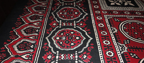 Traditional Ajrakh block-printed textile from Kutch with geometric indigo patterns
