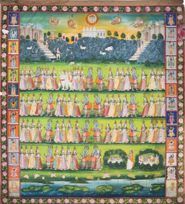 Pichwai painting from Nathdwara depicting devotional scene with rich gold and colors