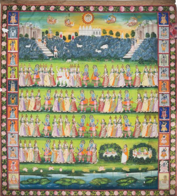 Pichwai painting from Nathdwara depicting devotional scene with rich gold and colors