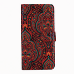 BECEONE Kalakari Paisley Flip Cover (Red) — crimson red Kalamkari-inspired paisley pattern on premium vegan leather flip cover, front view