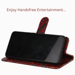 BECEONE Kalakari Paisley Flip Cover (Red) — crimson red Kalamkari-inspired paisley pattern on premium vegan leather flip cover, inside view with card slot