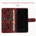 BECEONE Kalakari Paisley Flip Cover (Red) — crimson red Kalamkari-inspired paisley pattern on premium vegan leather flip cover, back view with magnetic closure