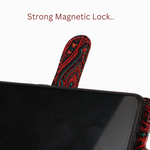 BECEONE Kalakari Paisley Flip Cover (Red) — crimson red Kalamkari-inspired paisley pattern on premium vegan leather flip cover, detail view 5